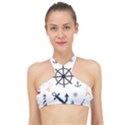 Marine Nautical Seamless Lifebuoy Anchor Pattern High Neck Bikini Top View1
