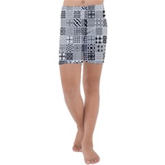 Black And White Geometric Patterns Kids  Lightweight Velour Capri Yoga Leggings