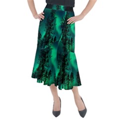 Aurora Northern Lights Celestial Magical Astronomy Midi Mermaid Skirt