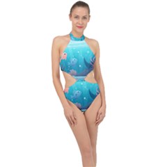 Ai Generated Ocean Sea Fish Aquatic Water Nature 4 Halter Side Cut Swimsuit
