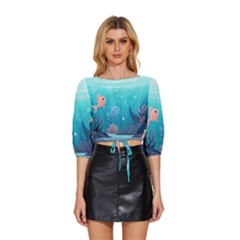 Ai Generated Ocean Sea Fish Aquatic Water Nature 4 Mid Sleeve Drawstring Hem Top