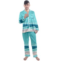 Ai Generated Ocean Waves Sea Water Anime Men s Long Sleeve Satin Pajamas Set