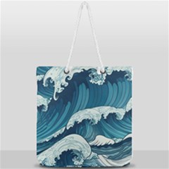 Waves Ocean Sea Pattern Water Tsunami Rough Seas Full Print Rope Handle Tote (large)