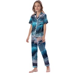 Tsunami Waves Ocean Sea Water Rough Seas 2 Kids  Satin Short Sleeve Pajamas Set