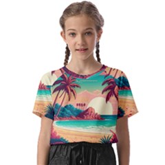 Palm Trees Tropical Ocean Sunset Sunrise Landscape Kids  Basic Tee
