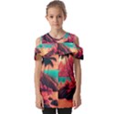 Tropical Beach Sea Jungle Ocean Landscape Fold Over Open Sleeve Top View1