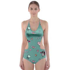 Raccoon Texture Seamless Scrapbooking Hearts Cut-out One Piece Swimsuit