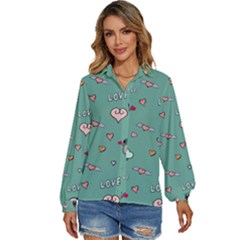 Raccoon Texture Seamless Scrapbooking Hearts Women s Long Sleeve Button Down Shirt
