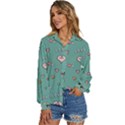 Raccoon Texture Seamless Scrapbooking Hearts Women s Long Sleeve Button Down Shirt View2