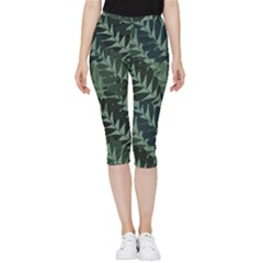 Background Pattern Leaves Texture Design Wallpaper Inside Out Lightweight Velour Capri Leggings 