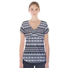 Tribal Zentangle Line Pattern Short Sleeve Front Detail Top