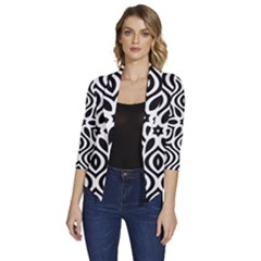 Pattern Wave Symmetry Monochrome Abstract Women s Draped Front 3/4 Sleeve Shawl Collar Jacket