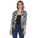 Pattern Wave Symmetry Monochrome Abstract Women s Draped Front 3/4 Sleeve Shawl Collar Jacket View1