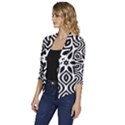 Pattern Wave Symmetry Monochrome Abstract Women s Draped Front 3/4 Sleeve Shawl Collar Jacket View2