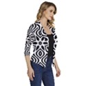 Pattern Wave Symmetry Monochrome Abstract Women s Draped Front 3/4 Sleeve Shawl Collar Jacket View3