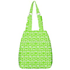 Lime Green And White Owl Pattern Center Zip Backpack by GardenOfOphir