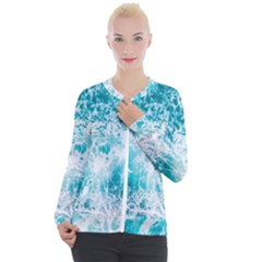 Tropical Blue Ocean Wave Casual Zip Up Jacket