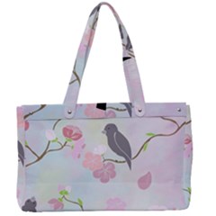 Birds Blossom Seamless Pattern Canvas Work Bag