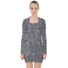 Abstract-0025 V-neck Bodycon Long Sleeve Dress