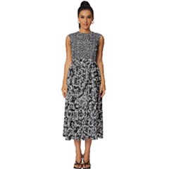 Abstract-0025 Sleeveless Round Neck Midi Dress