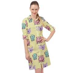 Animals-17 Long Sleeve Mini Shirt Dress