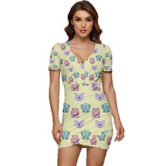 Animals-17 Low Cut Cap Sleeve Mini Dress