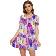 Blossoms-yellow Tiered Short Sleeve Babydoll Dress