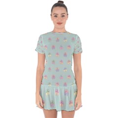 Butterfly-15 Drop Hem Mini Chiffon Dress