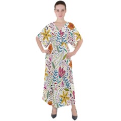Flowers-484 V-neck Boho Style Maxi Dress