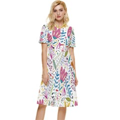 Flowers-484 Button Top Knee Length Dress