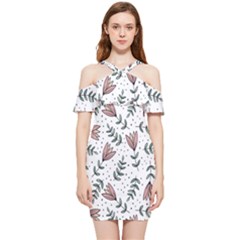 Flowers-49 Shoulder Frill Bodycon Summer Dress