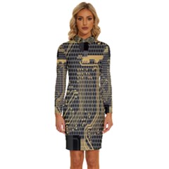 Circuit Long Sleeve Shirt Collar Bodycon Dress