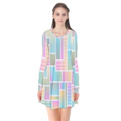 Color-blocks Long Sleeve V-neck Flare Dress