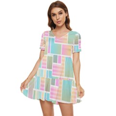 Color-blocks Tiered Short Sleeve Babydoll Dress