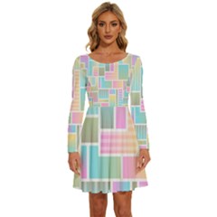 Color-blocks Long Sleeve Wide Neck Velvet Dress