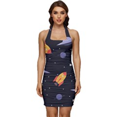 Cosmos Sleeveless Wide Square Neckline Ruched Bodycon Dress