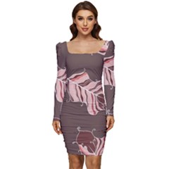 Feather Women Long Sleeve Ruched Stretch Jersey Dress