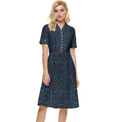 Geometric-art-003 Button Top Knee Length Dress