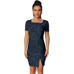 Geometric-art-003 Fitted Knot Split End Bodycon Dress