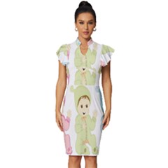 Happy Vintage Frill Sleeve V-neck Bodycon Dress