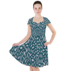Leaves-012 Cap Sleeve Midi Dress