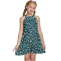 Leaves-012 Kids  Halter Collar Waist Tie Chiffon Dress