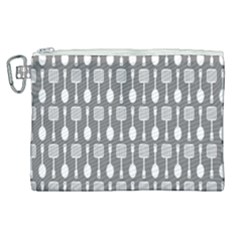 Gray And White Kitchen Utensils Pattern Canvas Cosmetic Bag (xl) by GardenOfOphir