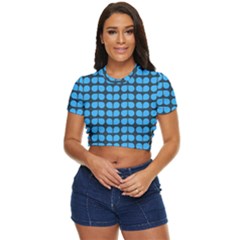 Blue Gray Leaf Pattern Side Button Cropped Tee