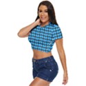 Blue Gray Leaf Pattern Side Button Cropped Tee View2