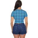 Blue Gray Leaf Pattern Side Button Cropped Tee View4