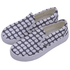 Gray And White Leaf Pattern Kids  Canvas Slip Ons