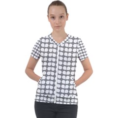 Gray And White Leaf Pattern Short Sleeve Zip Up Jacket
