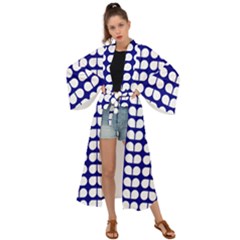 Blue And White Leaf Pattern Maxi Kimono