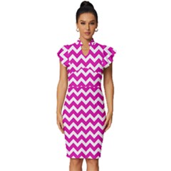 Chevron Pattern Gifts Vintage Frill Sleeve V-neck Bodycon Dress